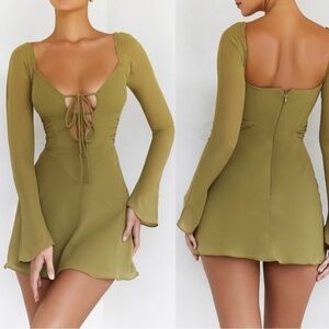 Mistress Rocks Olive Green Long Sleeve Tie Front Mini Dress